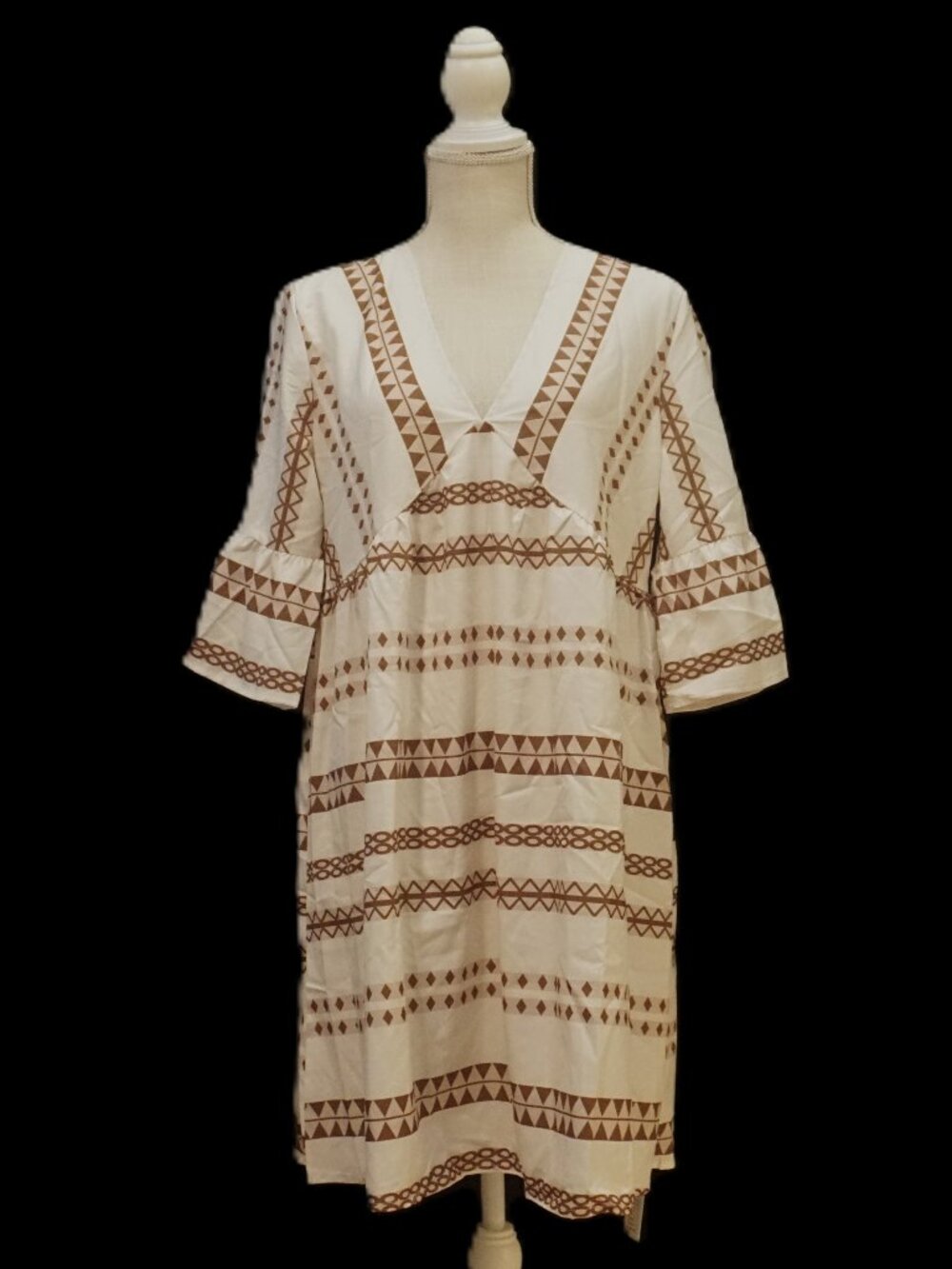 Cupshe Cream with Brown Geometric Patterns V Neck Sundress Women’s Med